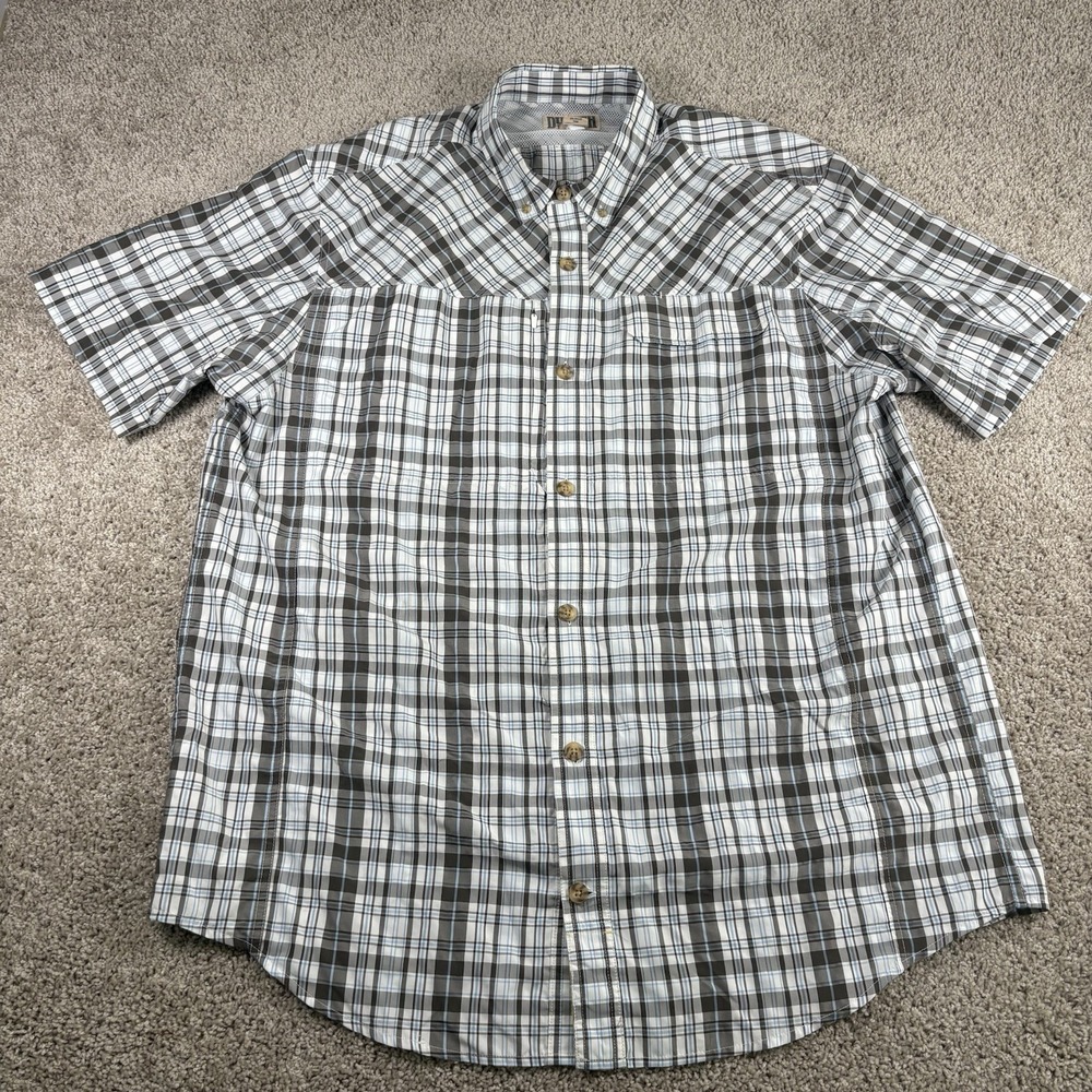 Duluth Trading Co Plaid Short Sleeve Button Front Shirt XL Tall  Zipper Pocket